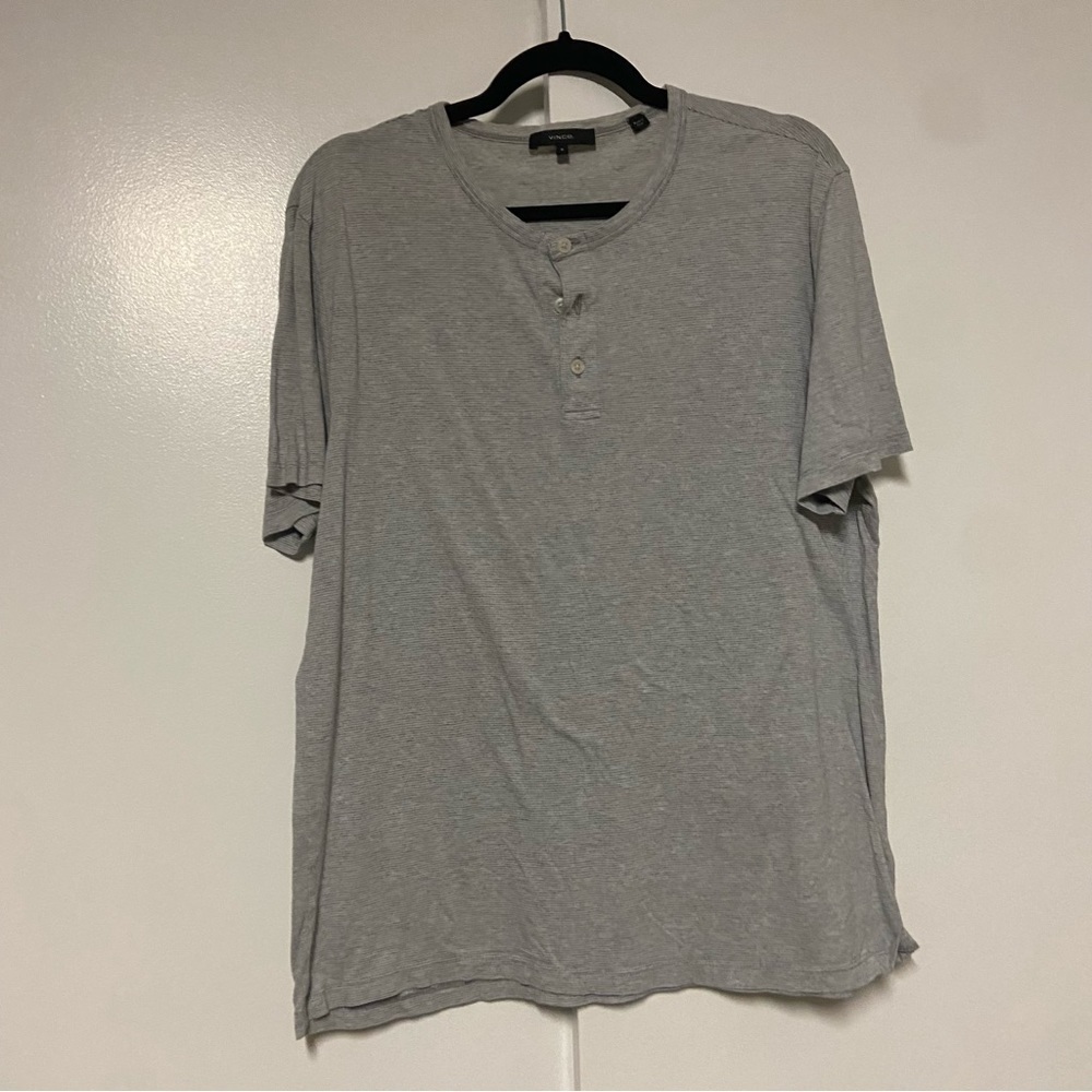 Vince Slub Stripe Short Sleeve Henley  in Heather Grey Size Medium